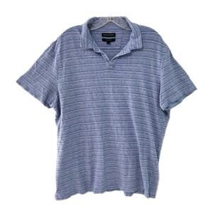 Banana Republic Men’s Polo Shirt XL Blue Striped Short Sleeve Linen Cotton